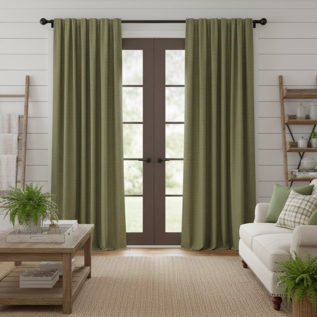 Regent Linen Style Olive Green Curtain 1