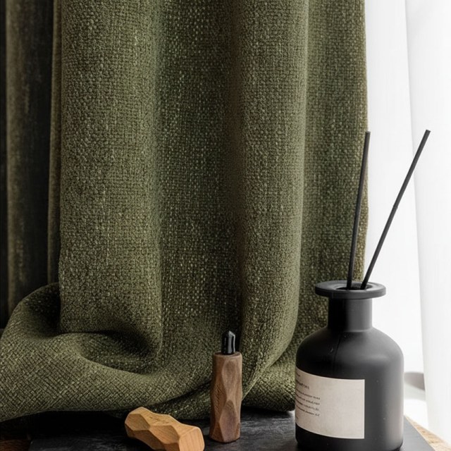Royale Textured Chenille Dark Olive Green Blackout Curtain 1