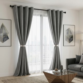 Smart Space Double Sided Light Grey Vegan Suede Curtains 3