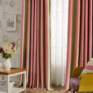 Jaune Soleil Rose Chenille Rideaux Rayés Audacieux