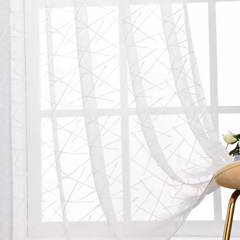 Simplicité Brodé Rideau Voile Blanc 1