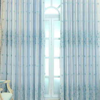 Rideau en Voile Doublé Touch Of Grace Bleu, Rideau Voile Brodé avec Doublure Bleue 1