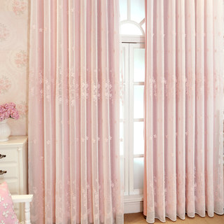 Rideau en Voile Doublé Touch Of Grace Rose Rideau en Voile Brodé Rose avec Doublure Rose 1