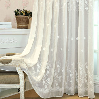 Rideau en Voile Doublé Touch Of Grace Blanc, Rideau Voile Brodé avec Doublure Crème