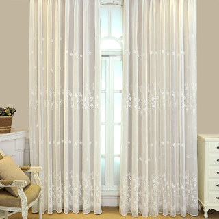 Rideau en Voile Doublé Touch Of Grace Blanc, Rideau Voile Brodé avec Doublure Crème 1