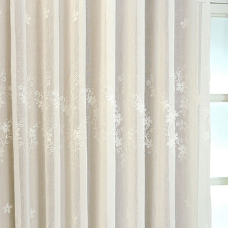 Rideau en Voile Doublé Touch Of Grace Blanc, Rideau Voile Brodé avec Doublure Crème 4
