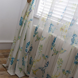 Hummingbird Bleu Floral Jute Style Rideau (Pas Voile) 3