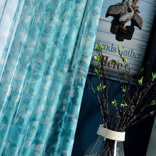 Ombre Bleue Feuille Rideau Voile Transparent 2