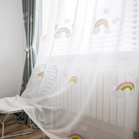 Chassez les arcs-en-ciel Rideau Voile Brodé Rose Transparent 1