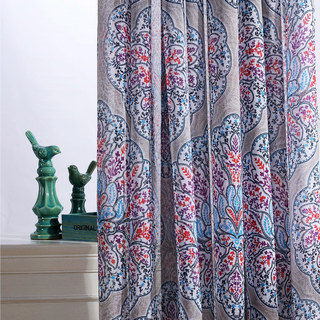 Harmonie Lotus Paisley Fleur Bleu Rouge Violet Rideau Boho Voile Semi-Transparent 1