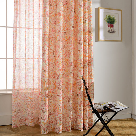 Orange Starburst Paisley Motifs Rideaux Voile Transparent 1