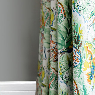 Vibrant Vista Tropical Feuilles et Oiseaux Rideau Multicolore