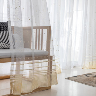 Rideau en Voile Transparent à Pois Dorés Brodé 5