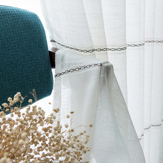 Gracie Rideaux en Lin Blanc à Bandes Horizontales Voile 3