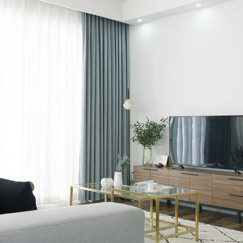 Rideaux de velours bleu canard lustré 1