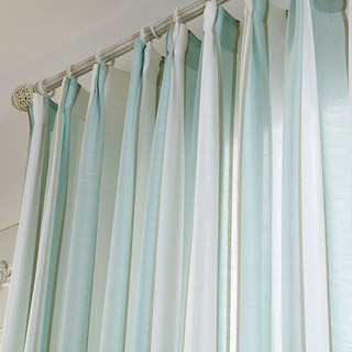 Sunnyside Rideaux Voile Bleu et Blanc Rayés en Lin de Luxe