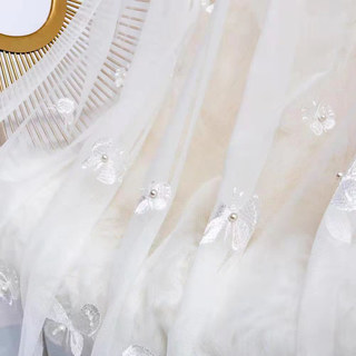 Gracieuse Rideau en Voile Blanc Brodé de Perles de Verre Papillon 4