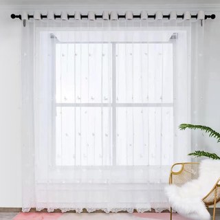 Gracieuse Rideau en Voile Blanc Brodé de Perles de Verre Papillon 9