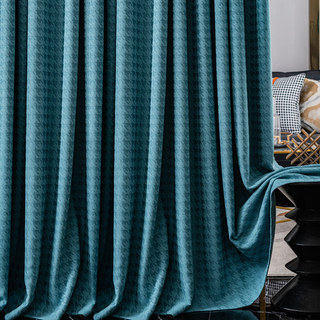 Houndstooth Motif Rideau Occultant Bleu Canard et Noir