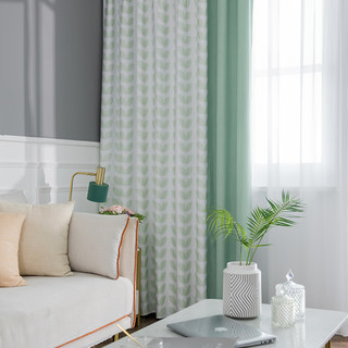 Ambiance chaleureuse Rideau léger à motifs de feuilles vert menthe style Mid-Century Modern