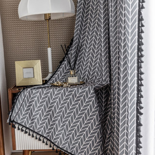 Shard Mid Century Moderne Charcoal Gris Chevron Rideau du Herringbone 10