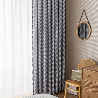 Shard Mid Century Moderne Charcoal Gris Chevron Rideau du Herringbone 4