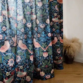Strawberry Thief William Morris Bleu Marine Floral Jute Style Rideau