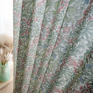 William Morris Vert Floral Jute Style Rideau