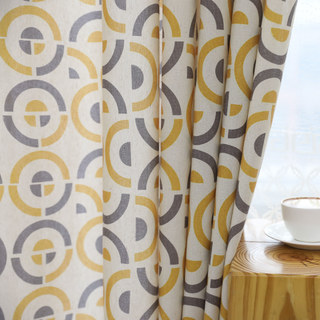 Cercle de Vie Moderne Jaune & Gris Motif Géométrique Rideau en Mélange de Coton