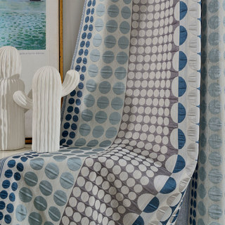 Passionné(e) par les pois Modern 3D Jacquard Bleu & Gris Motif géométrique Rideau 1