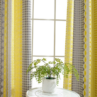 Obsédée par les pois Modern 3D Jacquard Jaune Gris Charbon Motifs Géométriques Rideau 4