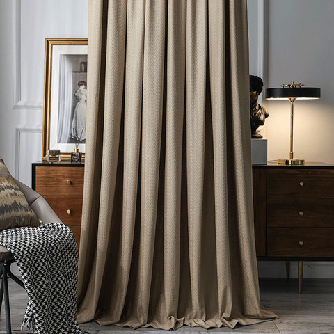 Rideaux occultants en velours marron clair texturé façon panier scandinave 1