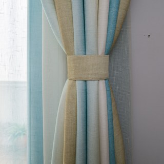 Brise Marine Cocktail Jaune Sable de Plage et Turquoise Rayures Rideau
