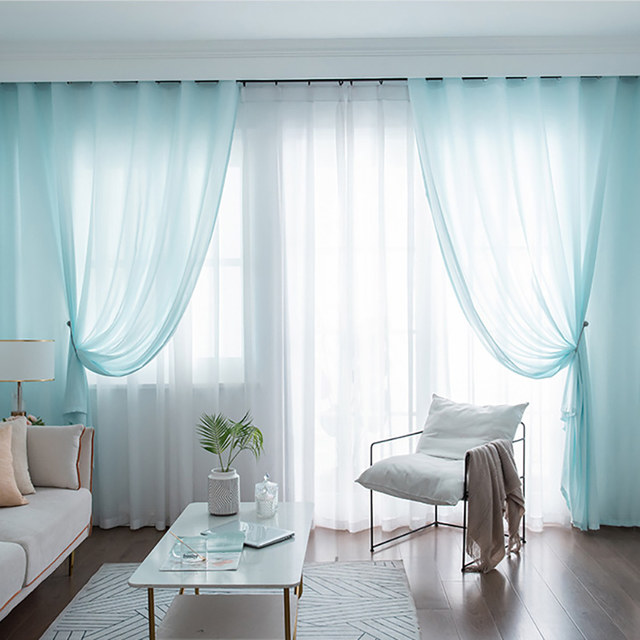 Sundance Textured bleu clair semi sheer rideau 1