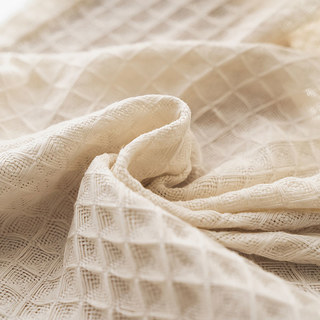 Rideau en coton mélangé tricoté tissé à motifs gaufrés couleur crème, voile lourd.