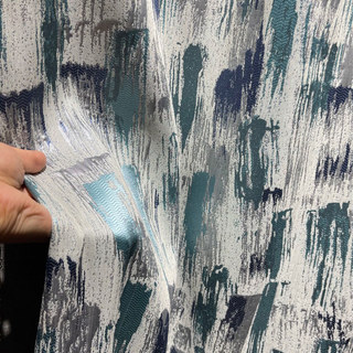 Impressionist Strokes Luxe Jacquard Turquoise Bleu Rideau avec Détails Argentés 4