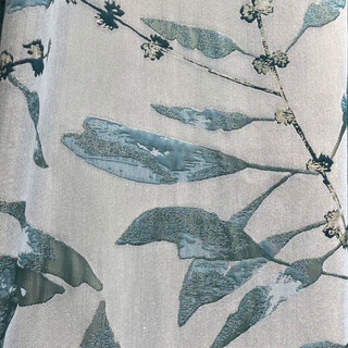 Dans Les Bois Luxe Jacquard Voilages Turquoise Brillant Feuilles avec Détails Dorés 3
