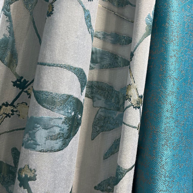 Dans Les Bois Luxe Jacquard Voilages Turquoise Brillant Feuilles avec Détails Dorés 1