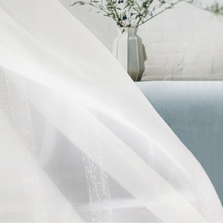 Touch A Harp Soie blanche et rayée, rideau en voile léger 2