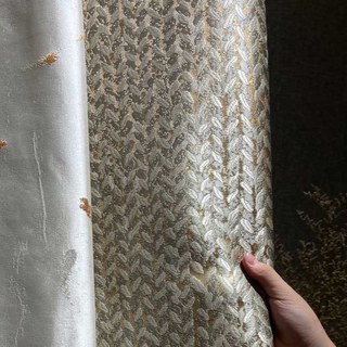 Champ de Gold Luxe Jacquard Grain Motif Rideau Mocha avec Détails Dorés 5