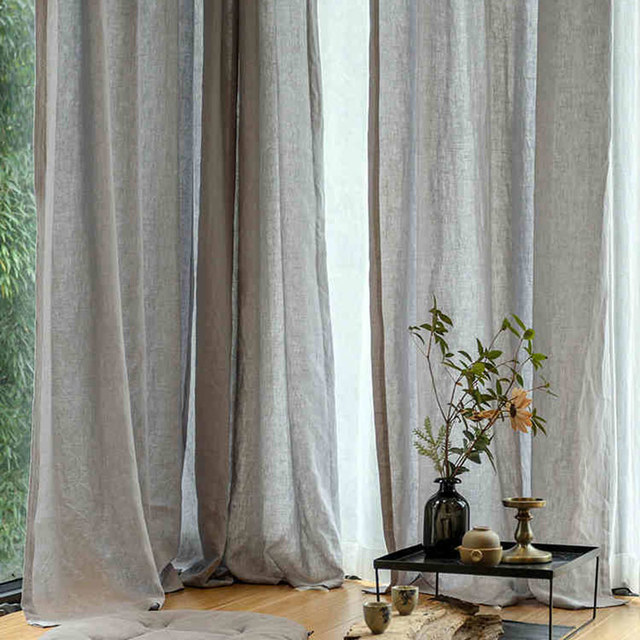 Wabi Sabi Pure Lin Flax Voile Gris Clair Rideau 1