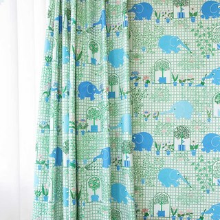 Éléphant Jardinier Vert & Bleu Rideau Adorable