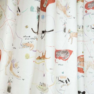Magnifique Rideau Imprimé Chats Dessinés à la Main Wonderful Life