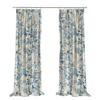 Birds & Blossoms Chinoiserie Bleu Floral Rideau de Velours 6