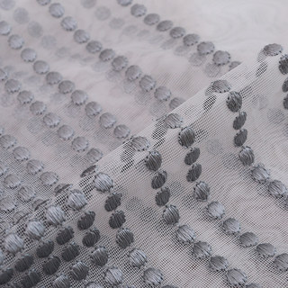Rideau en Voile à Pois Gris Bleu Brodé