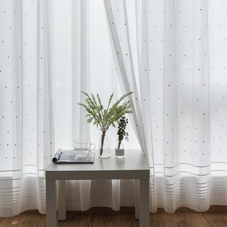 Rideau en Voile Blanc à Pois Brodé