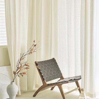 Rideau en voile lourd à motifs tissés en coton mélangé blanc 3