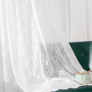 Chevron Ivoire Blanc Voilage Dentelle Scintillante à Ourlets Festonnés 6