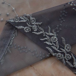 Charbon Gris Dégradé Brodé Floral Voile Rideau