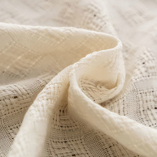Rideau en voile semi-transparent à motifs tissés en coton mélangé couleur crème 4